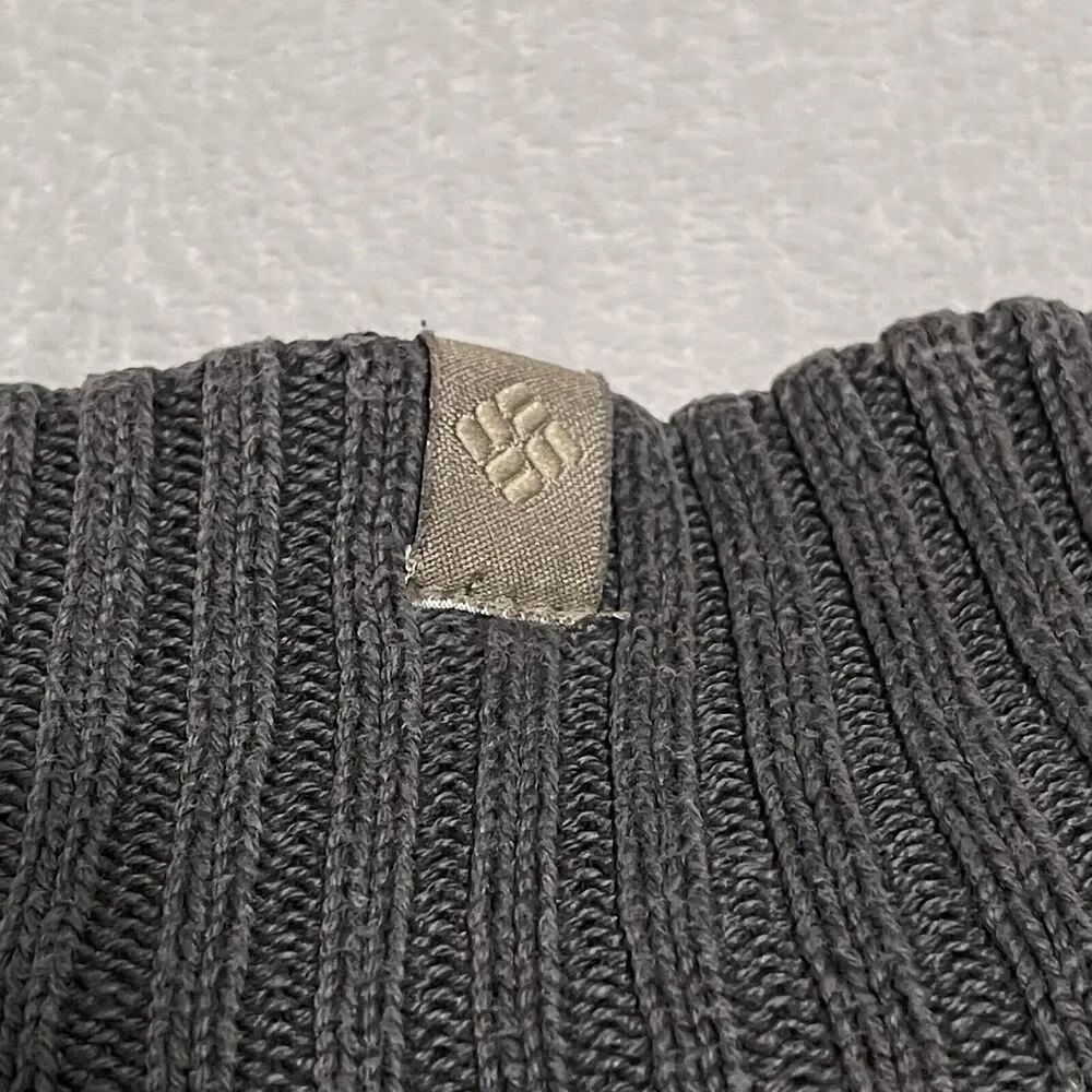 Columbia Sweater Men XL Gray Green Rib Knit Heavyweight 1/4 Zip Faded Distressed